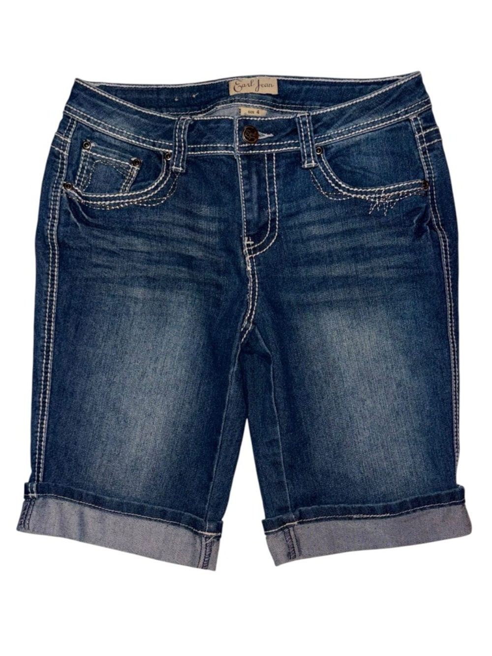 Earl Jean Denim Bermuda Shorts with Embroidered Back Pockets